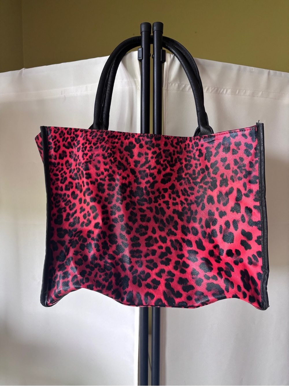 Neiman Marcus Hot Red and Black Leopard Print Leather Tote
